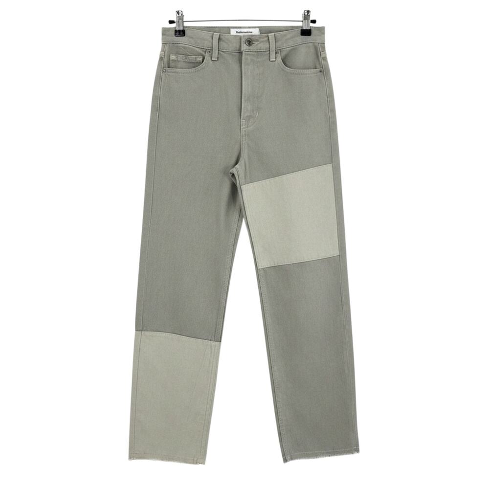 Reformation Tonal Patch High Rise Straight Green Ryan Denim Jeans Size 24